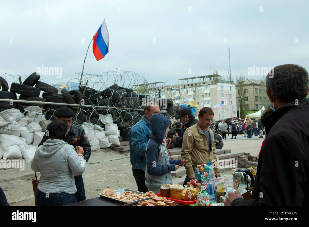 The Russian population of in the Ukraine met today at the barricades in front of the