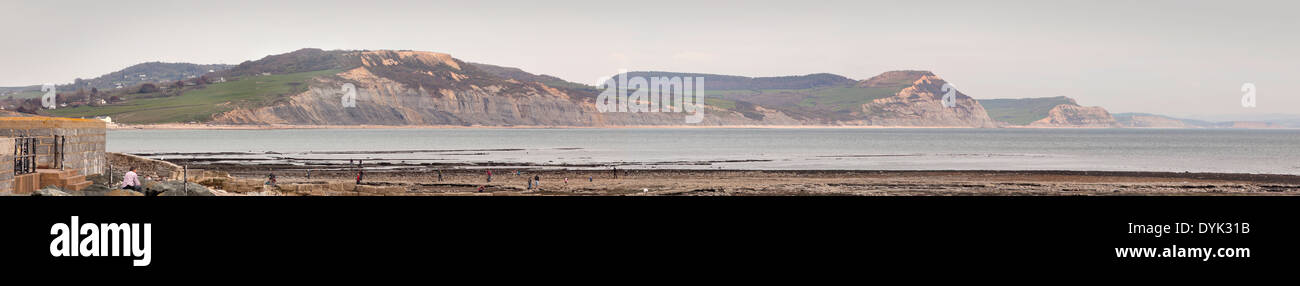 Panorama of the Jurassic coastline at Lyme Regis, Dorset, looking East from the town. Stock Photo