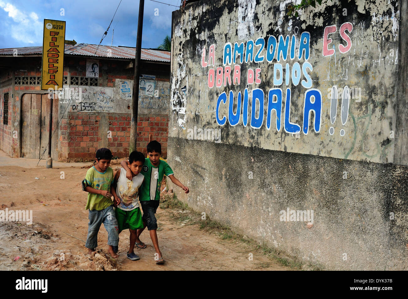 Graffiti for the preservation of the Amazon - Morona district in IQUITOS. Department of Loreto .PERU Stock Photo
