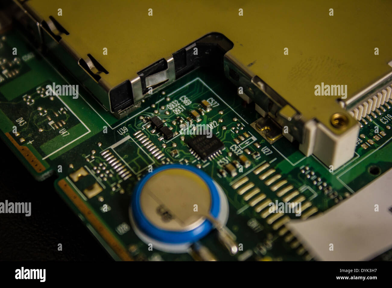 A circuit board showing various electronic components the assembly is