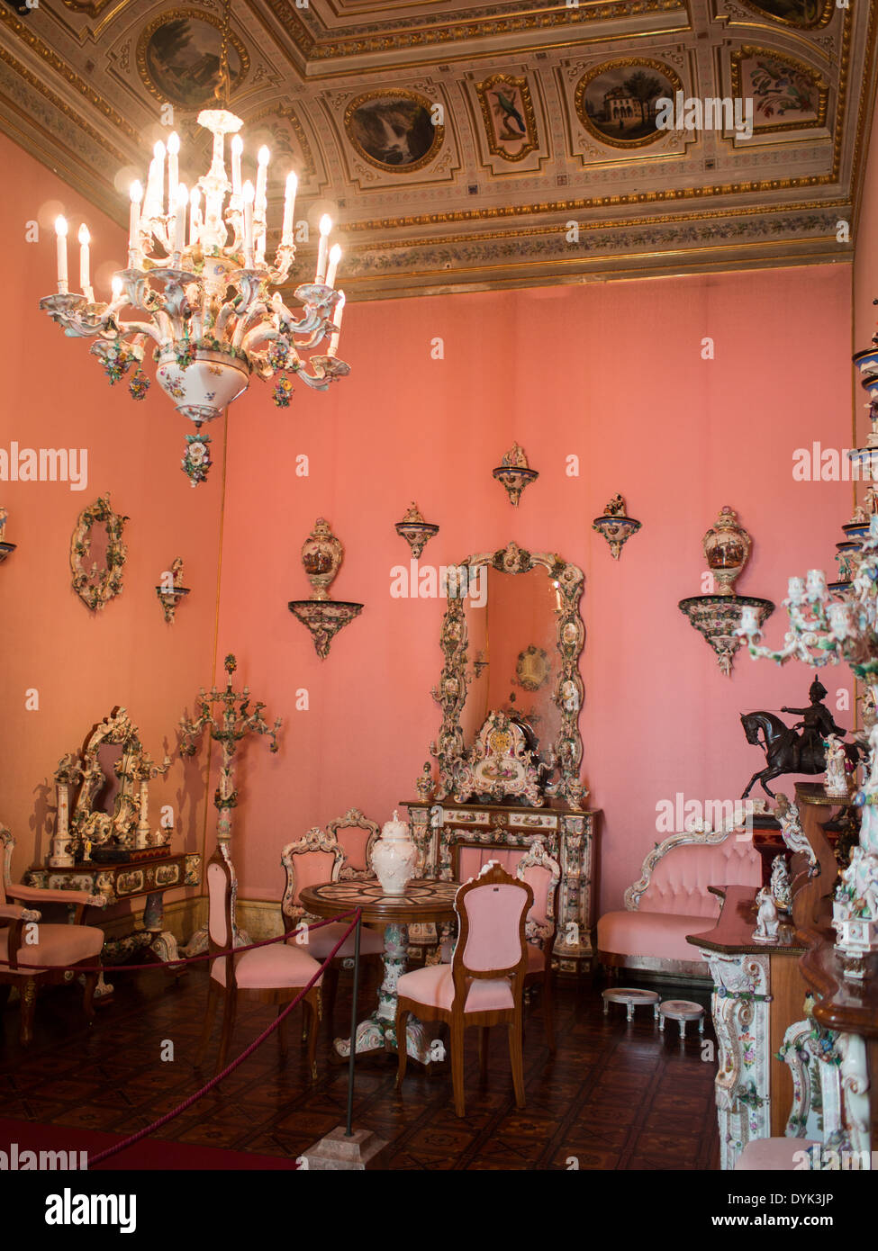 Pink Room with porcelain collection, Ajuda Palace Stock Photo