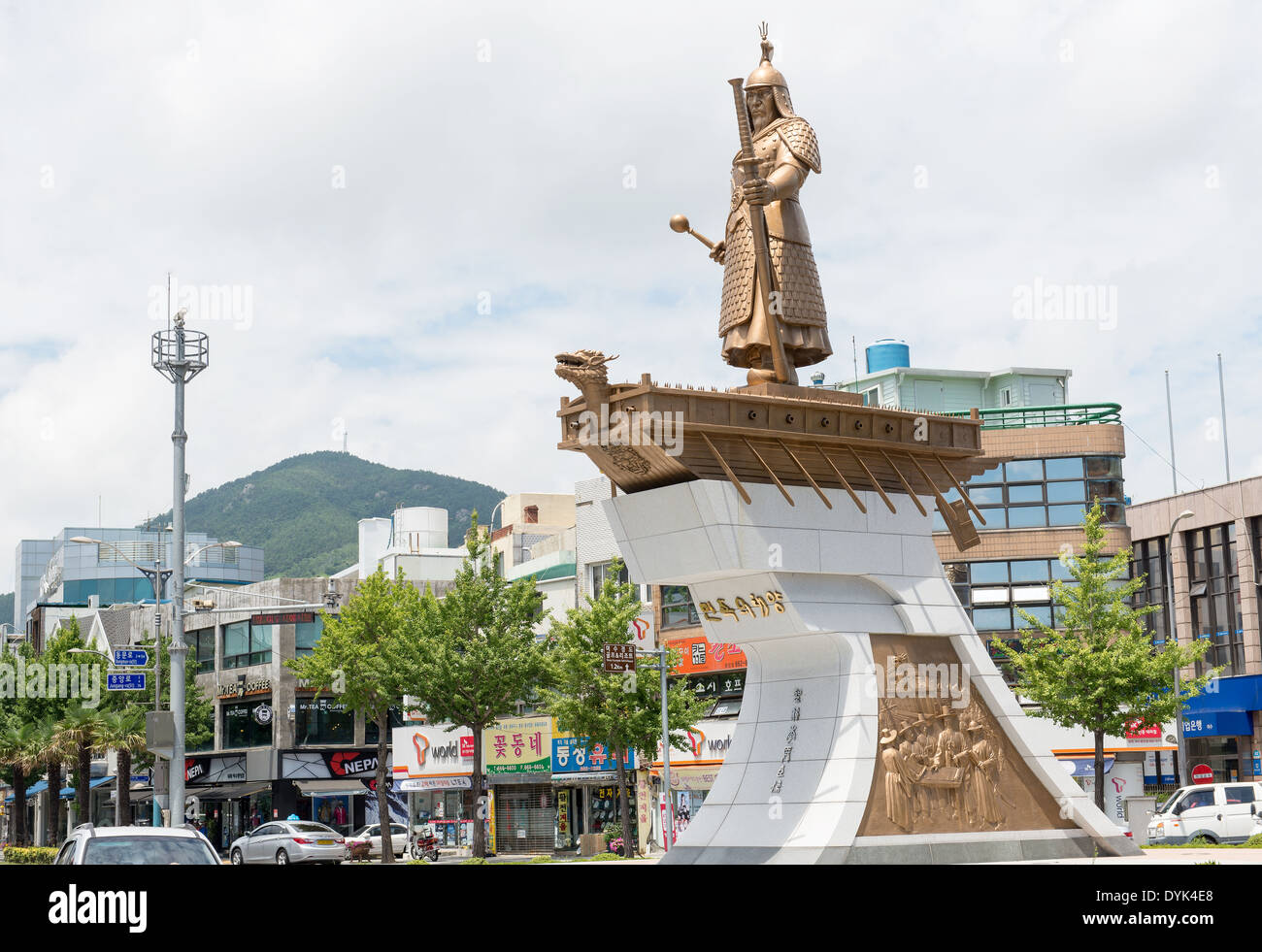 Admiral Yi Sun Shin memorial in Yeosu, South Korea. Statue on the