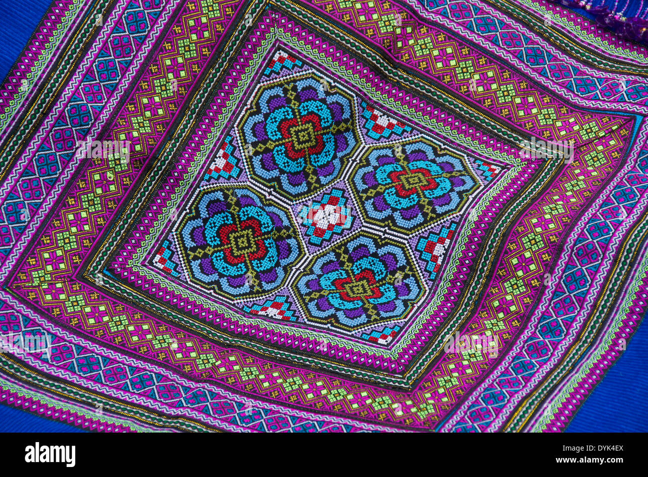 Flower Hmong embroidery for sale in market, Sapa (Sa Pa), North Vietnam Stock Photo