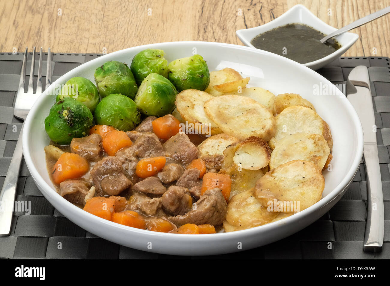 Traditional Lancashire hotpot made with chunks of lamb or mutton and casseroled with carrots and onion in a tasty gravy Stock Photo