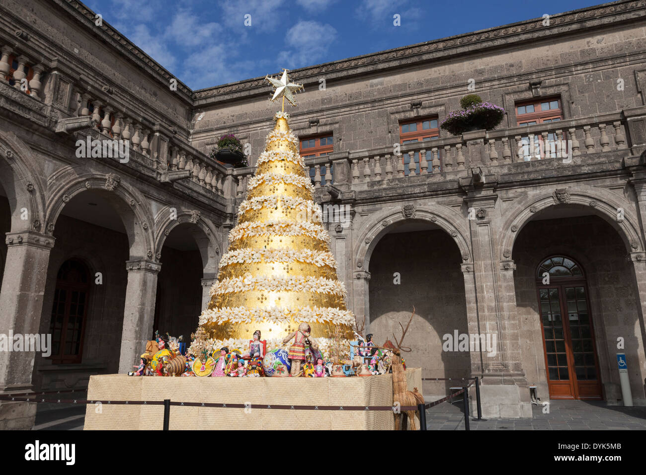 Folk art decorated Christmas tree at Chapultepec Castle Stock Photo