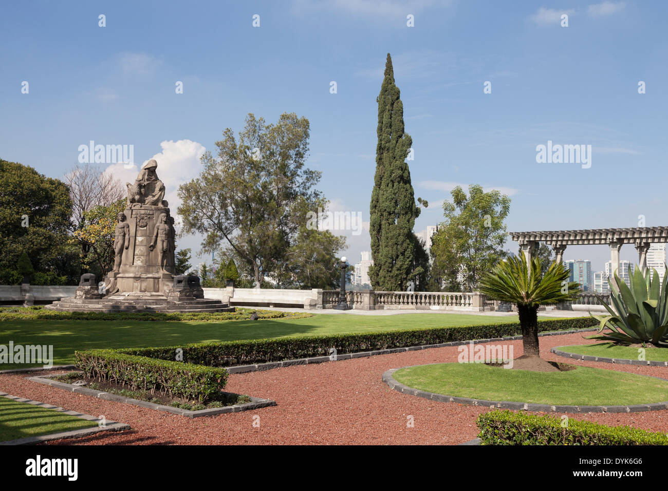 Formal garden in Chapultepec Castle - Bosque de Chapultepec, Miguel Hidalgo, Mexico City, Federal District, Mexico Stock Photo
