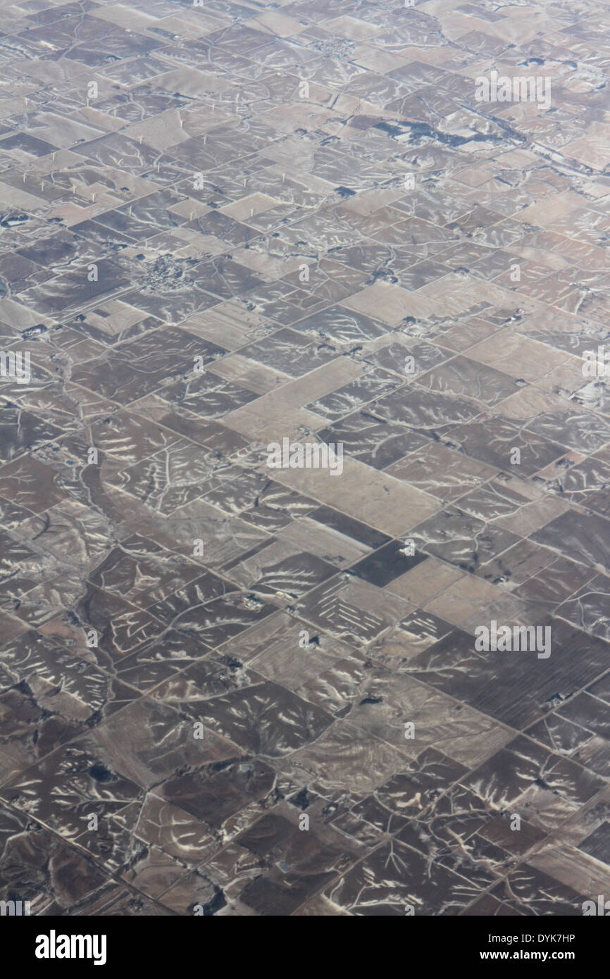 aerial Winter Farm field in Mid west United States Stock Photo