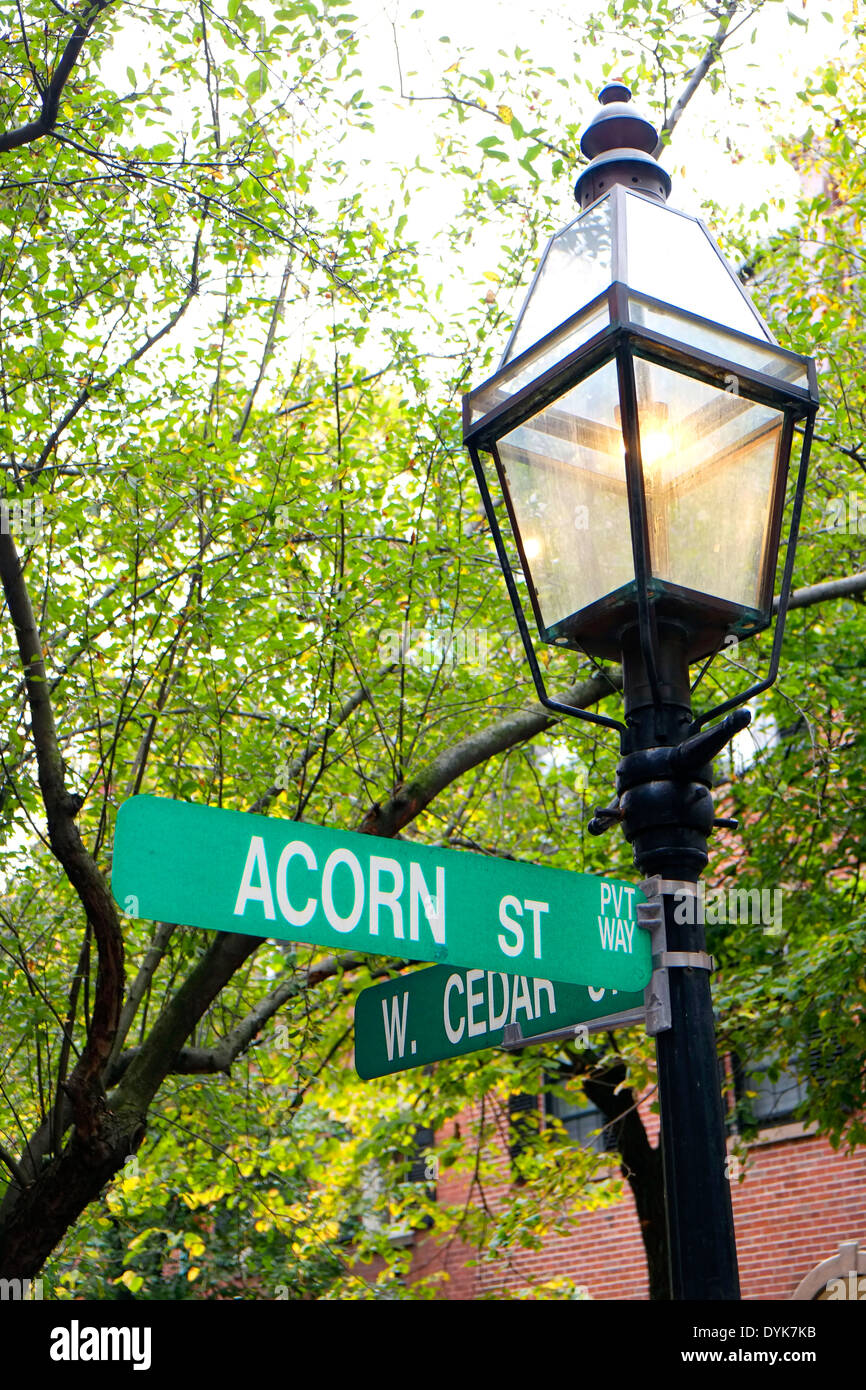 Historic Acorn Street on Beacon Hill in downtown Boston Massachusetts