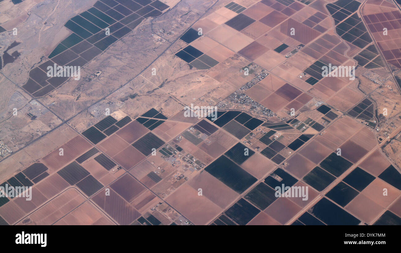 aerial Irrigated farm field in desert near Phoenix Arizona Stock Photo