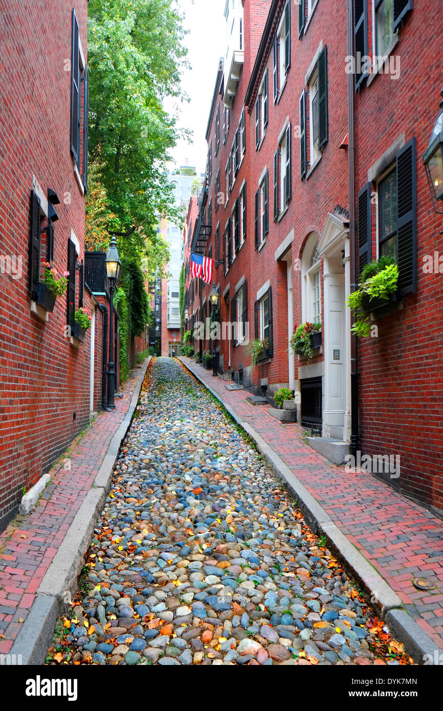 Historic Acorn Street on Beacon Hill in downtown Boston Massachusetts MA Stock Photo Alamy