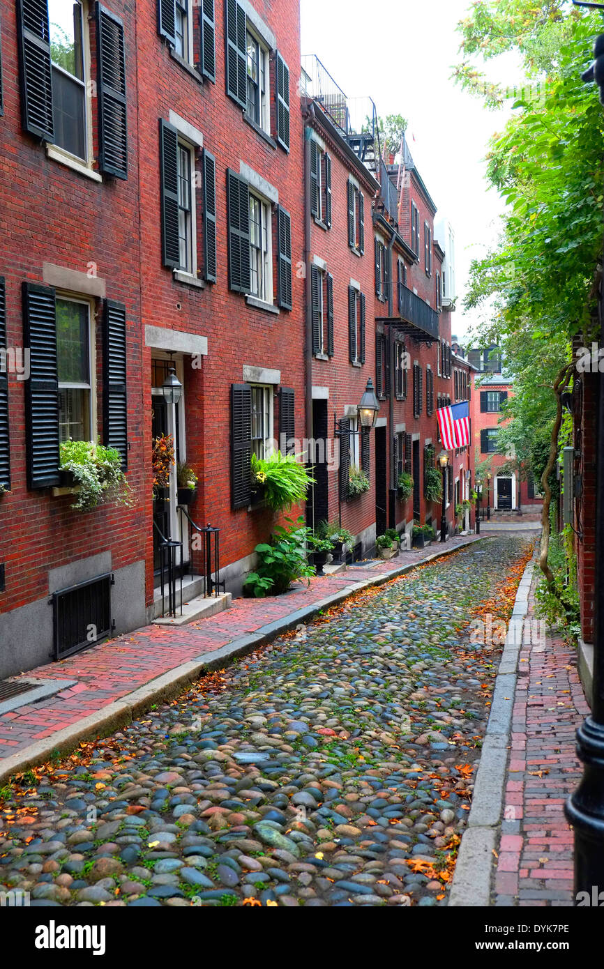 Historic Acorn Street on Beacon Hill in downtown Boston Massachusetts MA Stock Photo