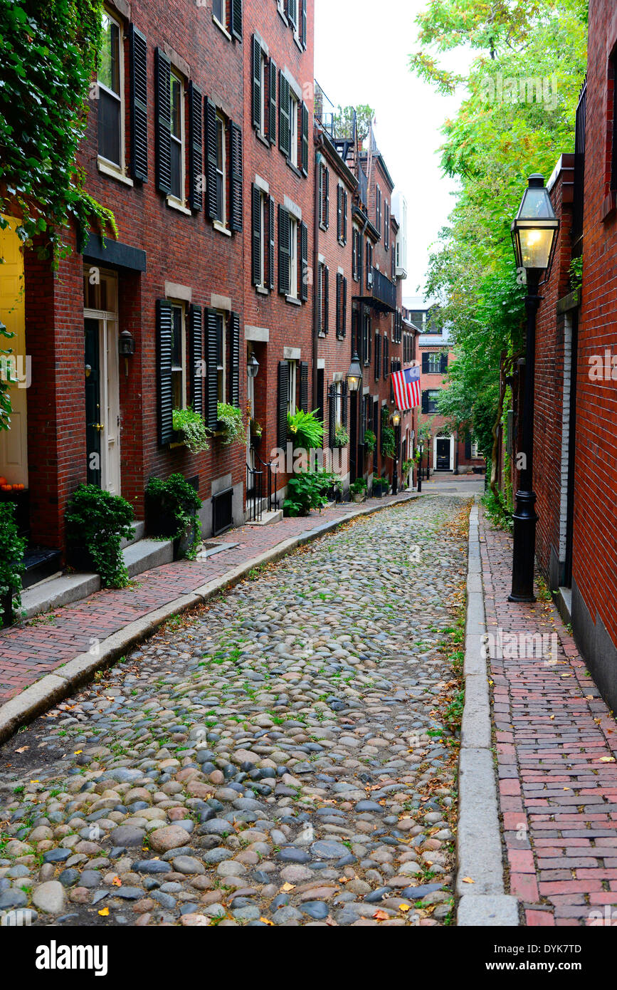 Historic Acorn Street on Beacon Hill in downtown Boston Massachusetts