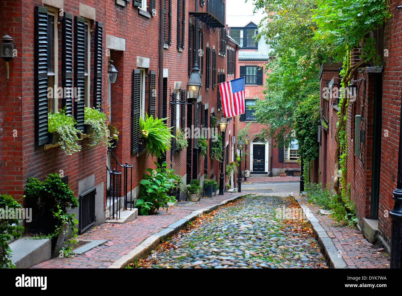 Historic Acorn Street on Beacon Hill in downtown Boston Massachusetts MA Stock Photo