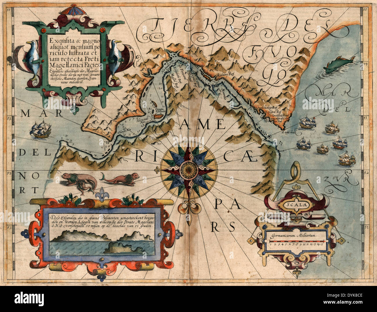 Map of Magellan Straits, circa 1611 Stock Photo