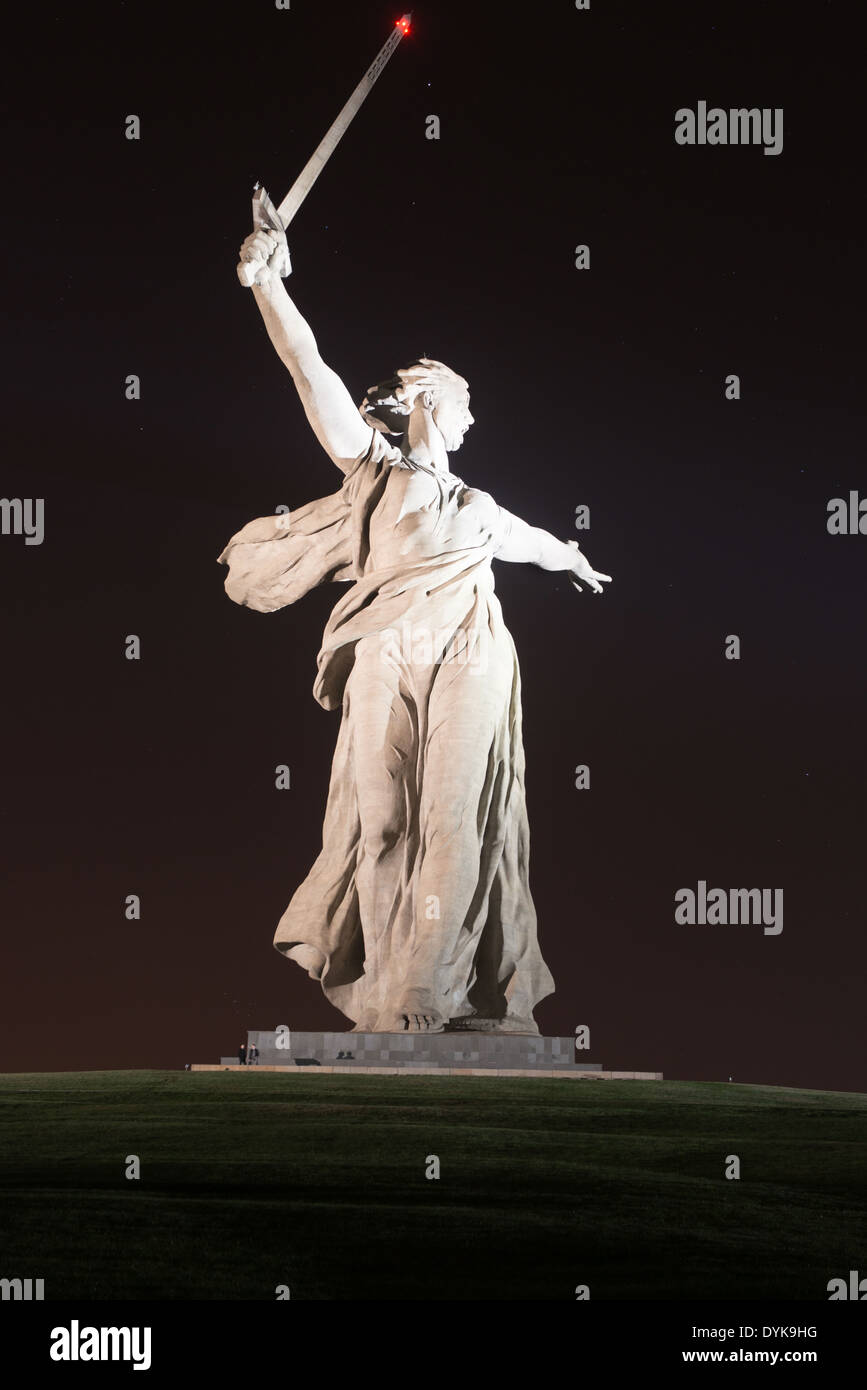 The monument of Motherland Calls in Mamayev Kurgan memorial complex at night in Volgograd (former Stalingrad), Russia. Stock Photo