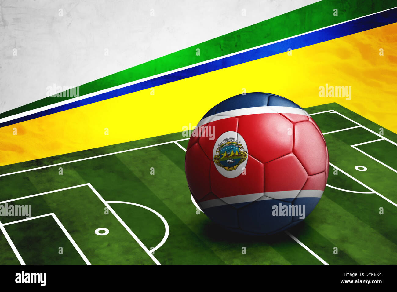 Soccer ball with Costa Rica flag on soccer pitch. Costa Rica is