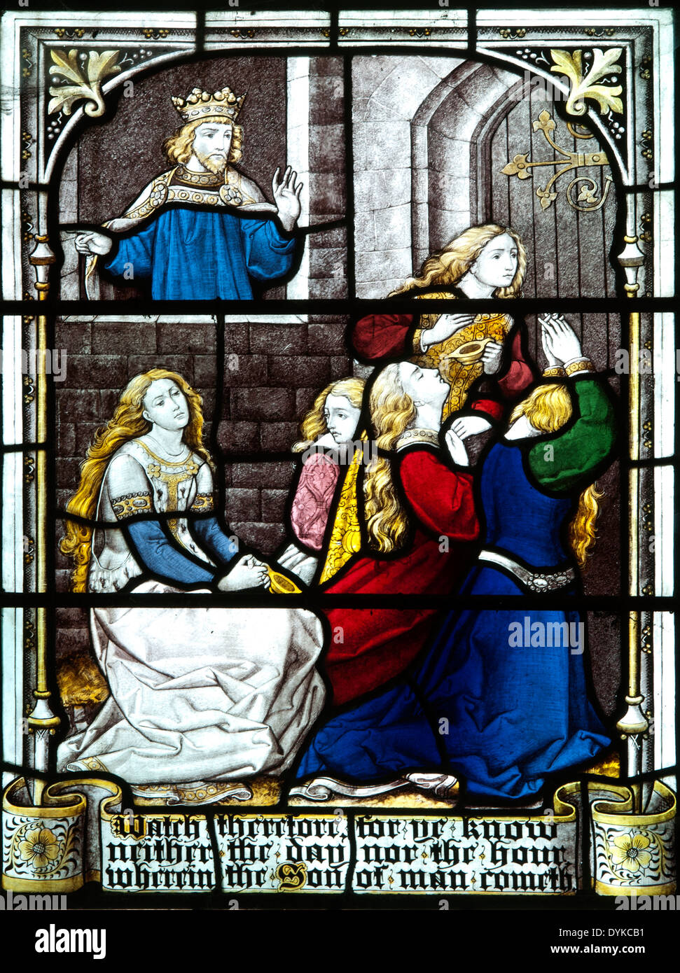 Parable of the Ten Virgins stained glass, St. James Church, Great Horwood, Buckinghamshire, England, UK Stock Photo