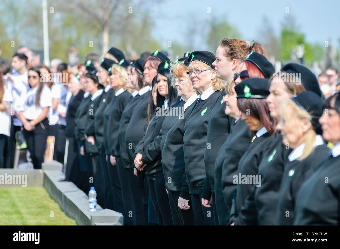 Women from the Cumann na mBan wear historical paramilitary uniforms to commemorate the 1916 Irish Easter Rising, Belfast, Northern Ireland. Stock Photo