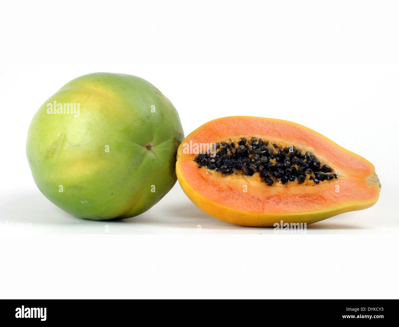 Papaya, Carica papaya, papaya, papaw, paw paw, mamao, tree melon, Papaya (Carica papaya), Herkunft: Mittelamerika, aufgeschnitte Stock Photo