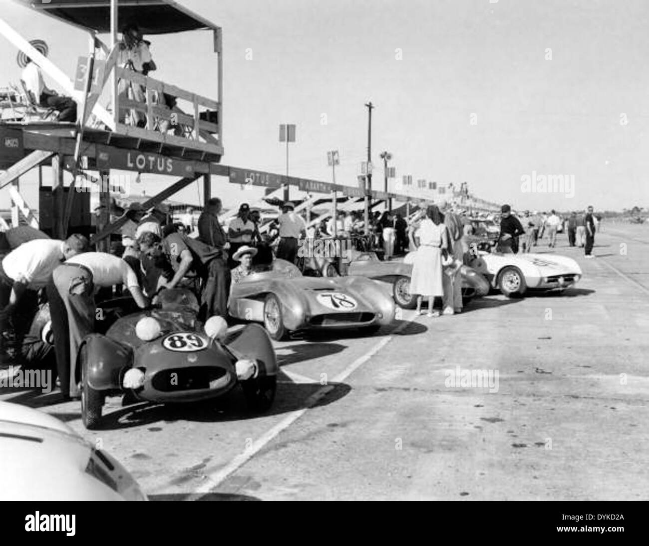 Mechanics checking cars at the Grand Prix race - Sebring, Florida Stock Photo