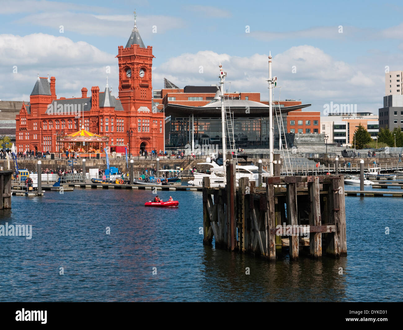 View of Cardiff Bay showing the Pierhead Building and Y Senedd (Welsh Assembly Building) Stock Photo