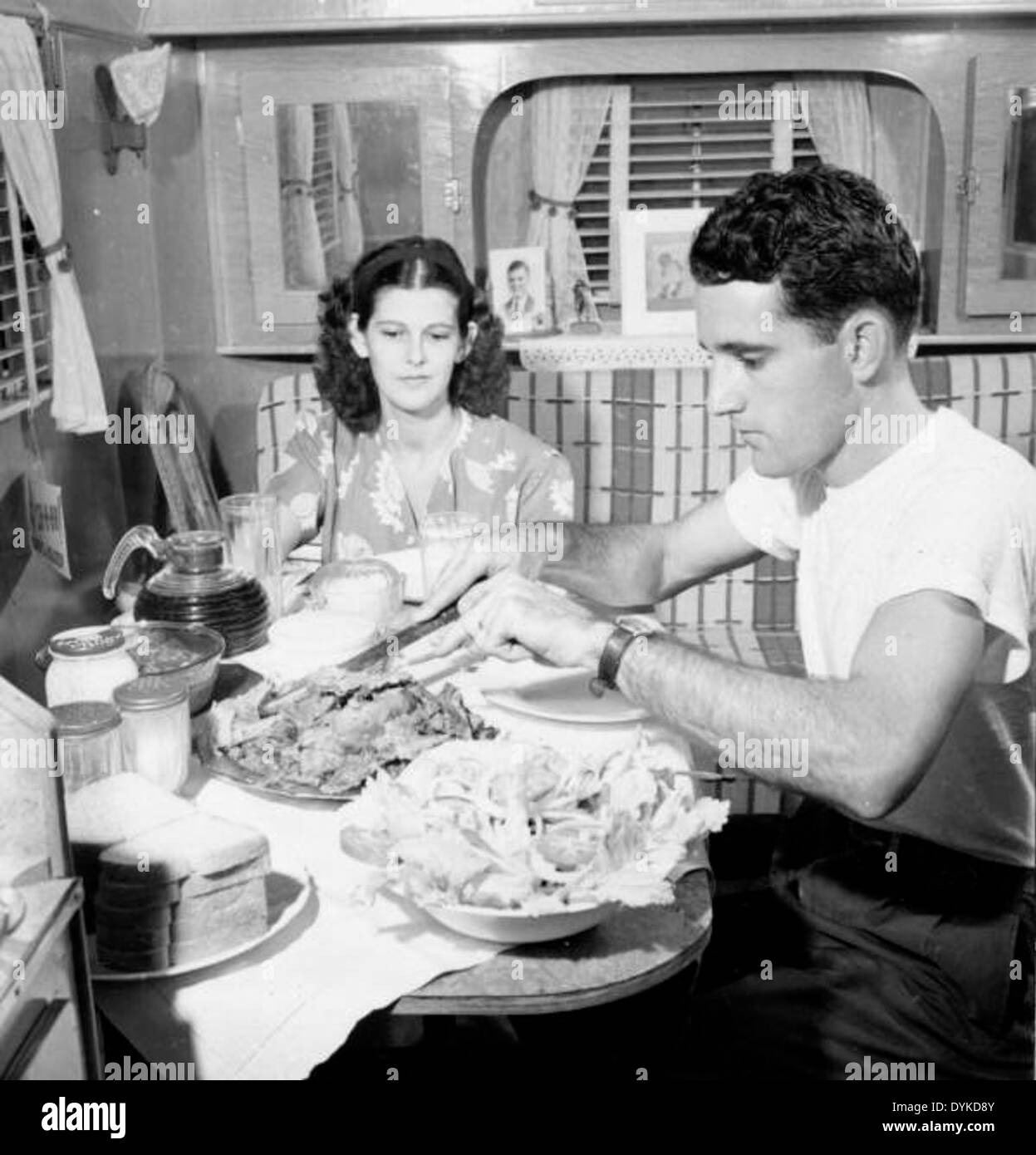 Al and Roey Stickles eating a meal in their trailer home. Stock Photo