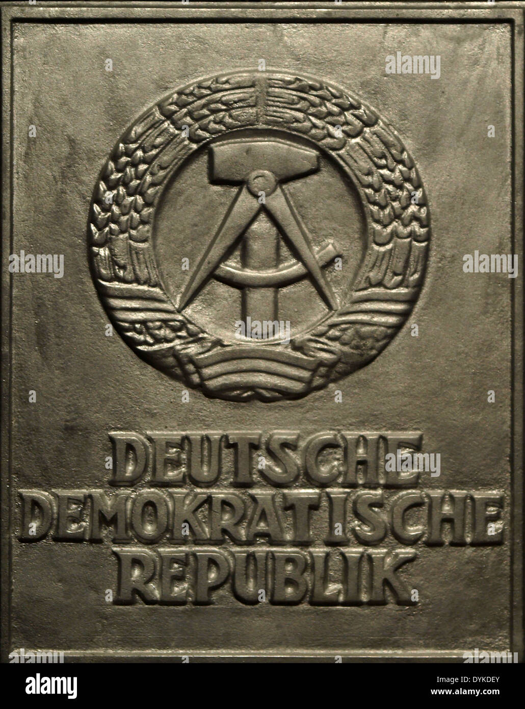 relief with symbol of GDR, exhibition GDR, German Democratic Republic, Deutsche Demokratische Republik | relief with symbol of G Stock Photo