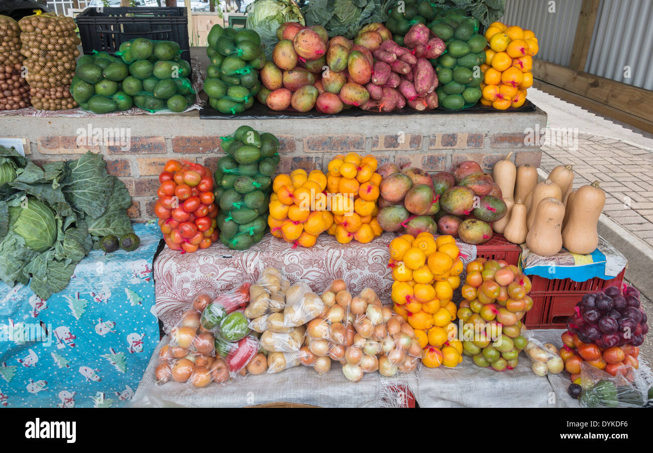 market stall with fresh fruit for sale in african city hazeview Stock Photo