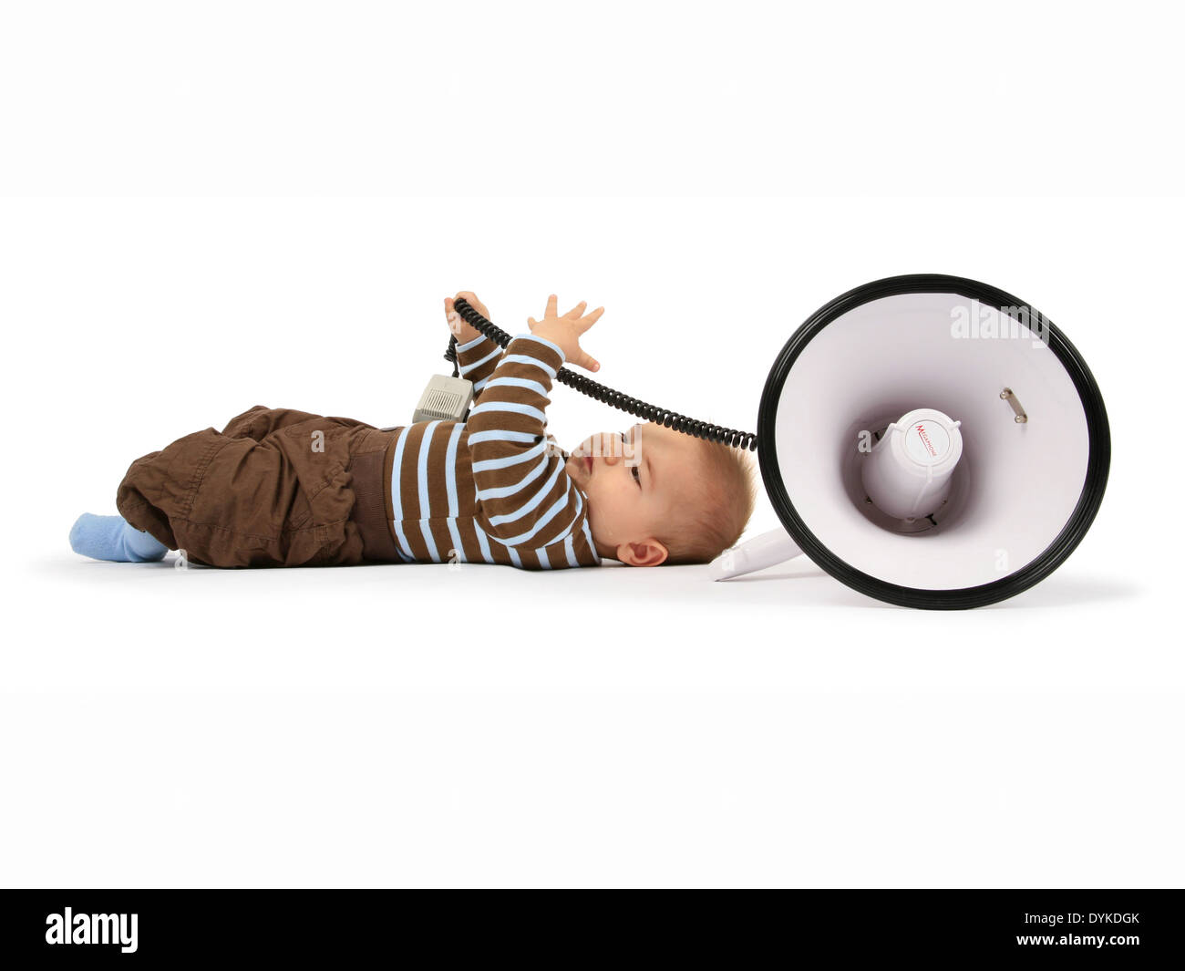 baby playing with megaphone speaker loud Stock Photo Alamy