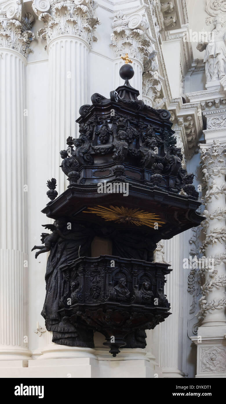 The pulpit of the Theatinerkirche, Munich, Bavaria, Germany Stock Photo