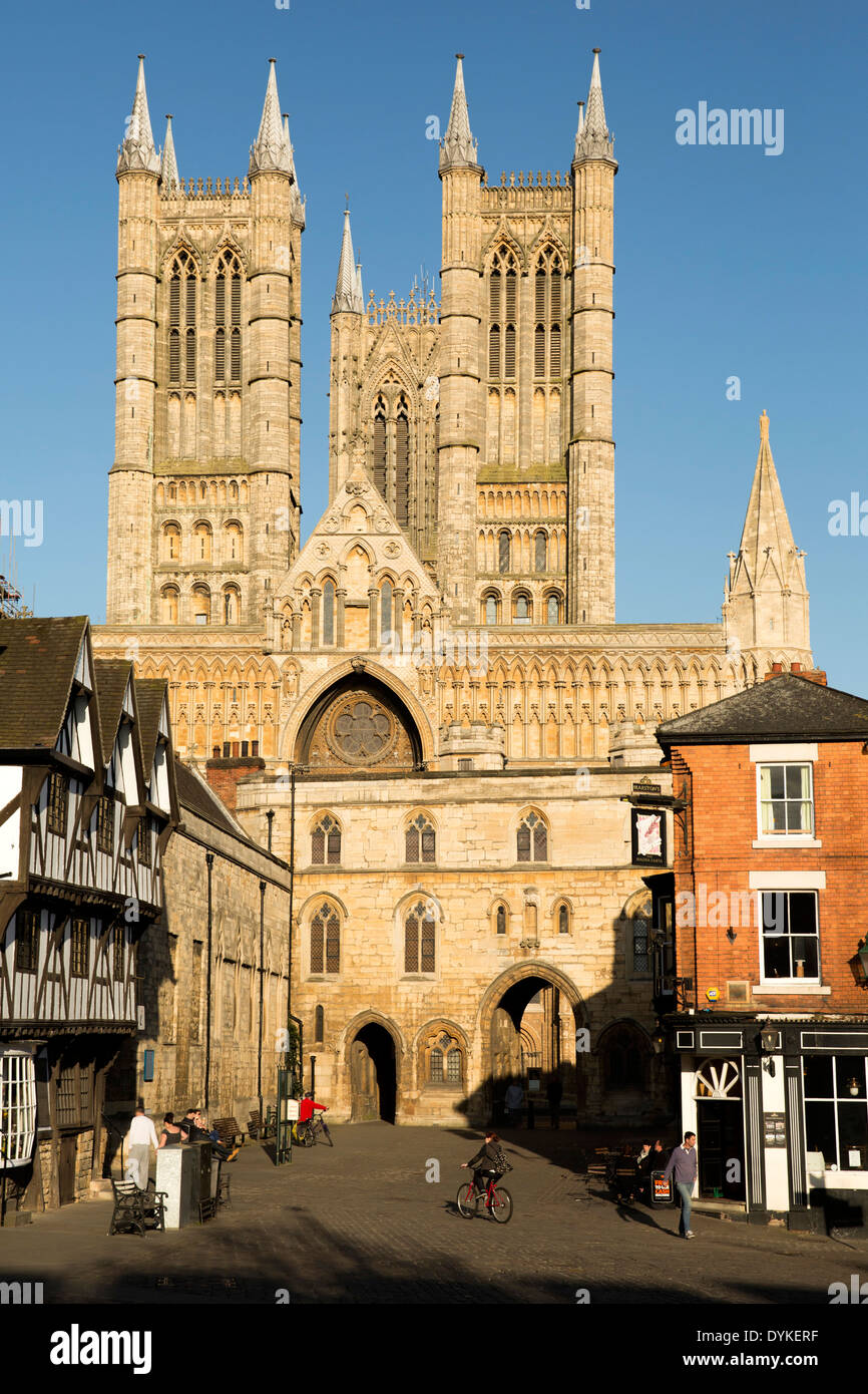 The frontage of Lincoln Cathedral pictured on a Sunday Evening in April
