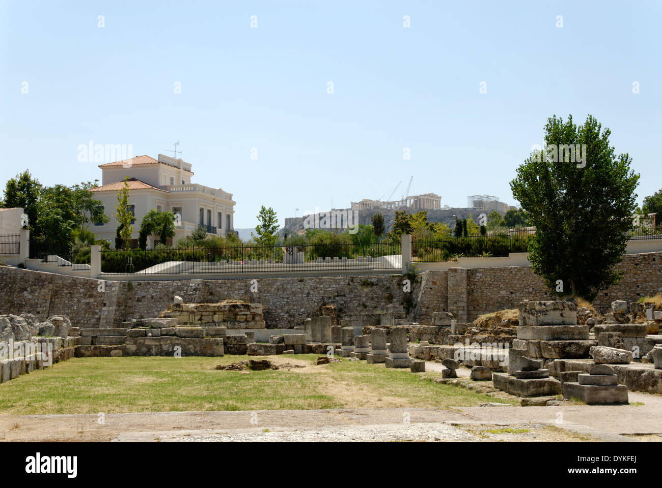 View from inner courtyard Pompeion Kerameikos Athens Greece Pompeion was public building used for preparation Stock Photo