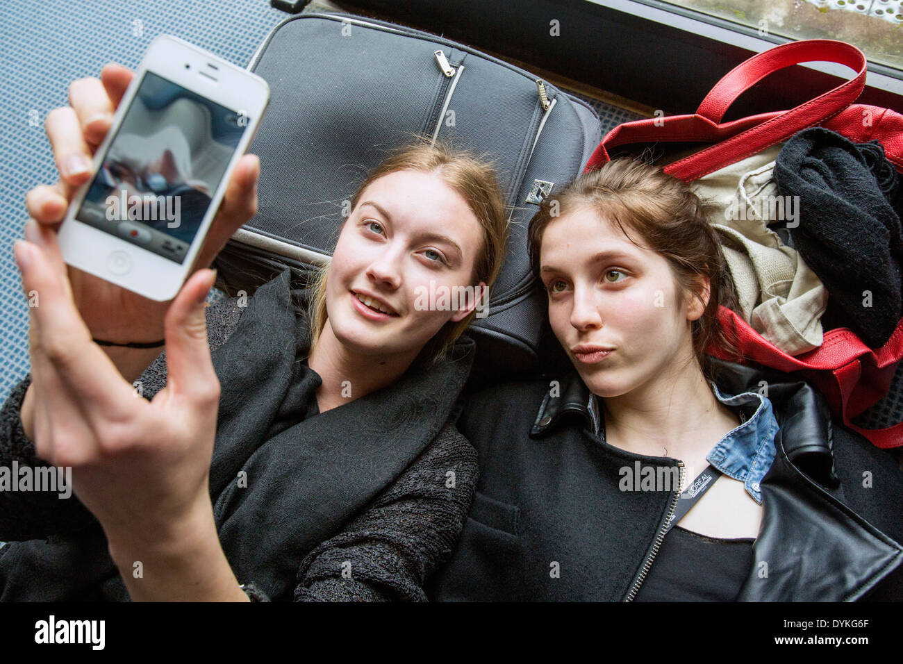 Selfie, models, backstage, phone Stock Photo