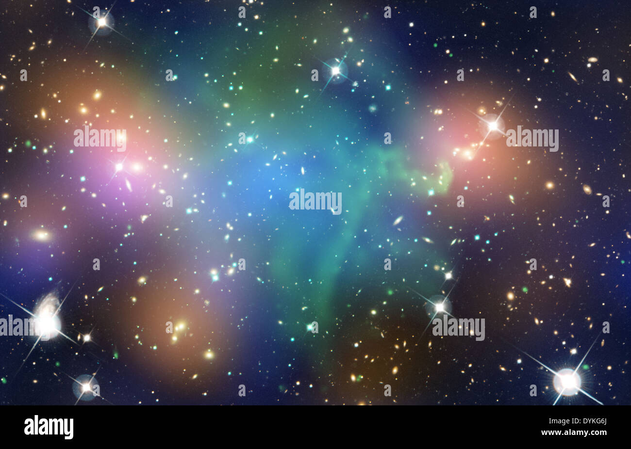 Dark Matter and Galaxies Part Ways in Collision between Hefty Galaxy Clusters Stock Photo