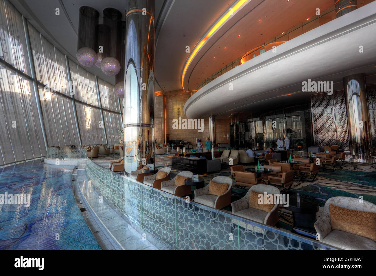 Cafe inside of the Etihad Towers in Abu Dhabi, United Arab Emirates Stock Photo