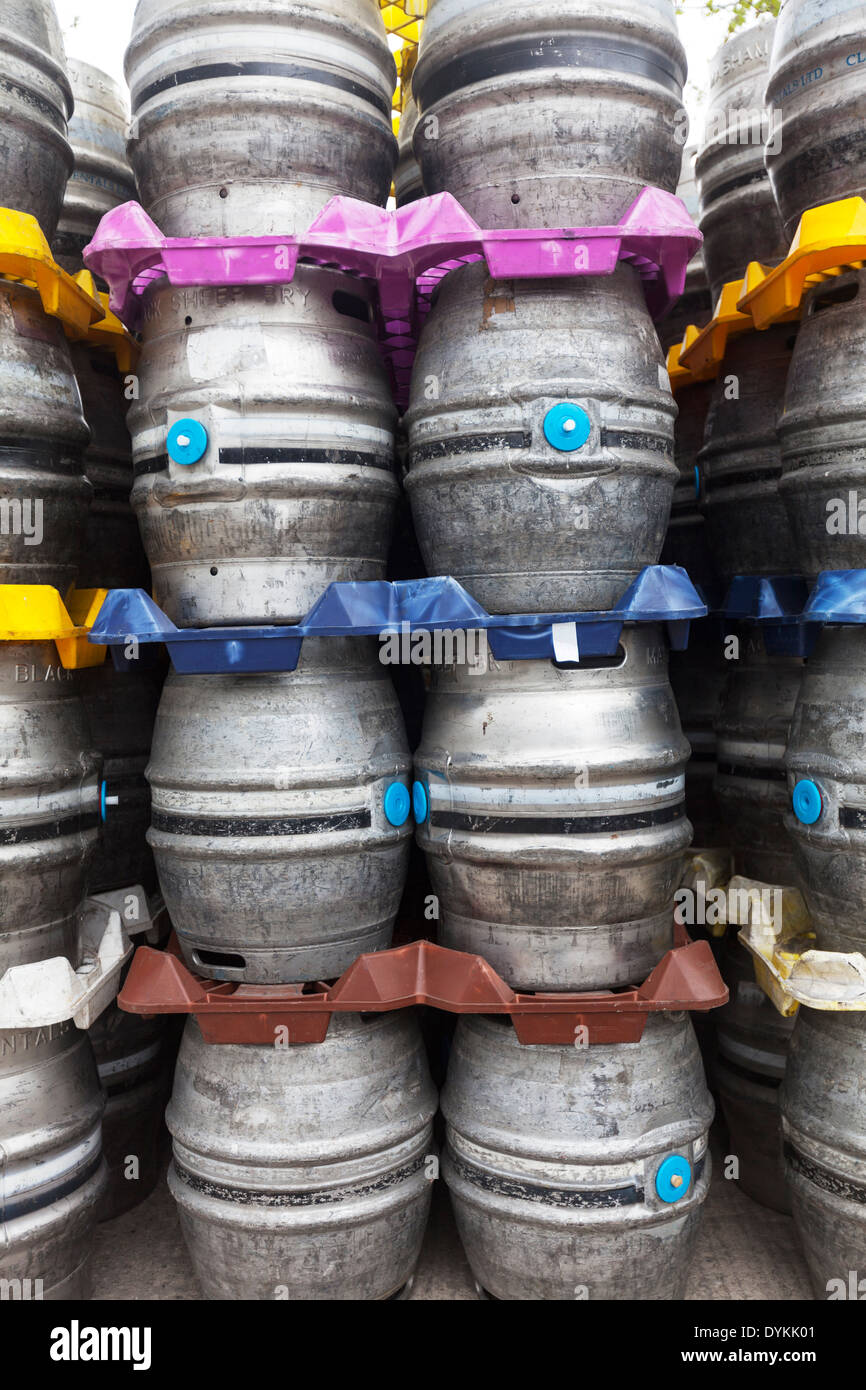 Black Sheep brewery beer barrels stacked Yorkshire Dales National Park, UK England GB kegs keg Stock Photo