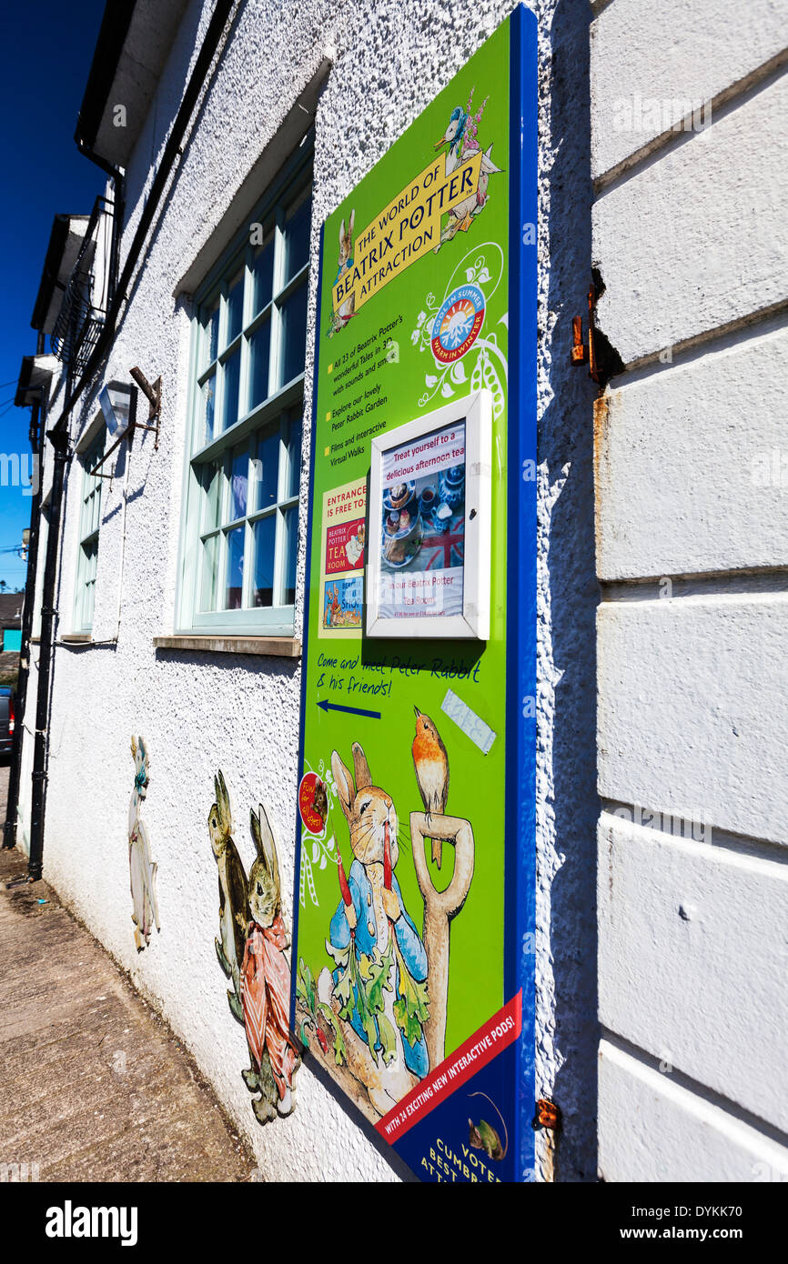Beatrix Potter attraction sign Windermere Cumbria UK England GB Stock Photo Alamy
