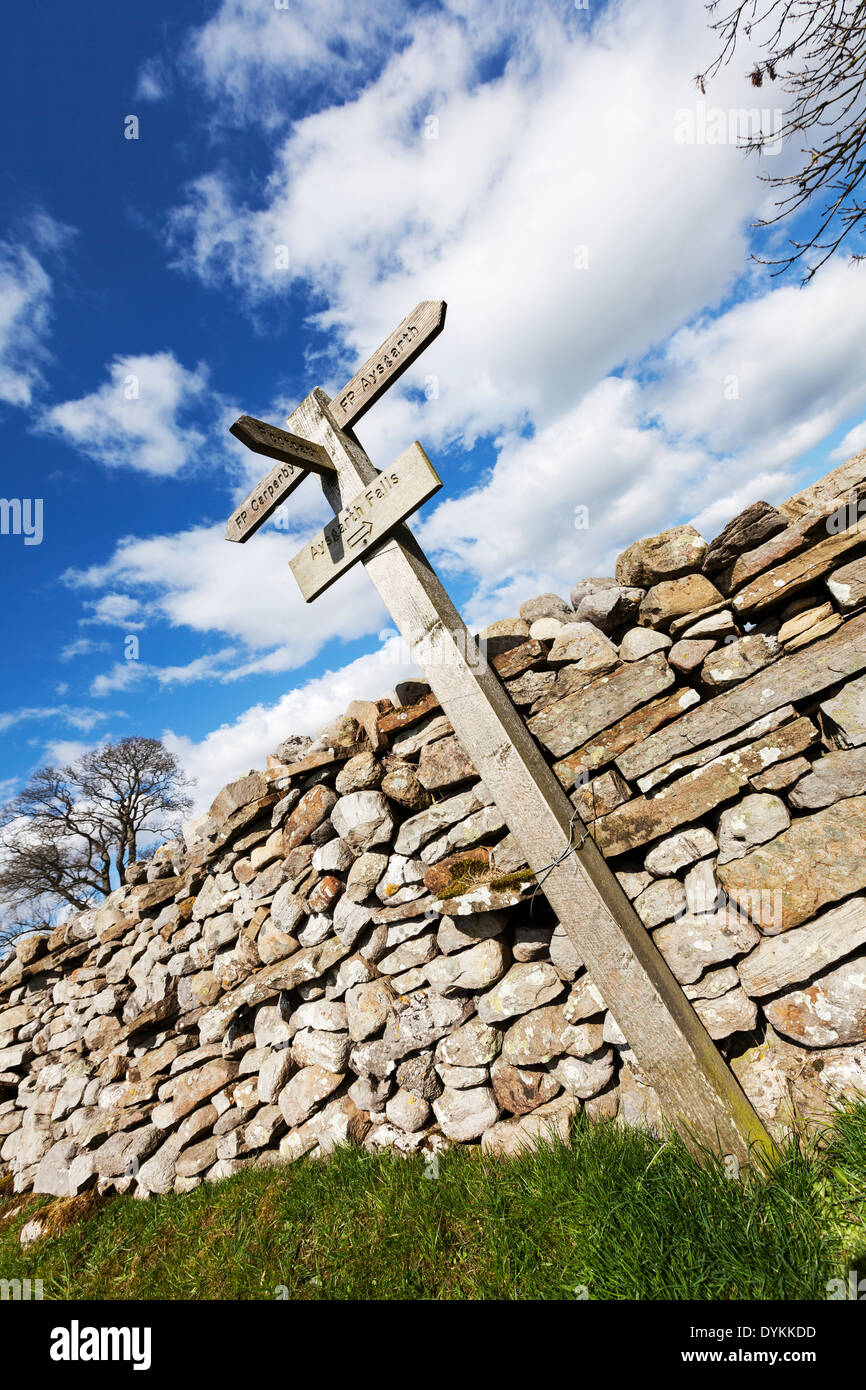 Directions sign post Aysgarth Carperby pointing way stone wall drystone