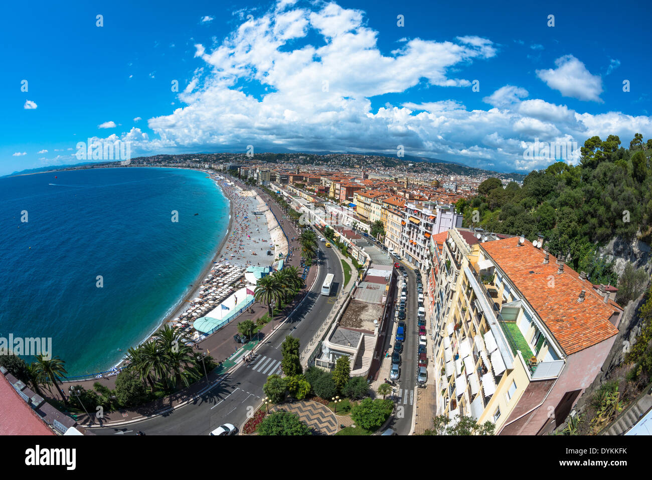 Fisheye view of coast in Nice, France Stock Photo