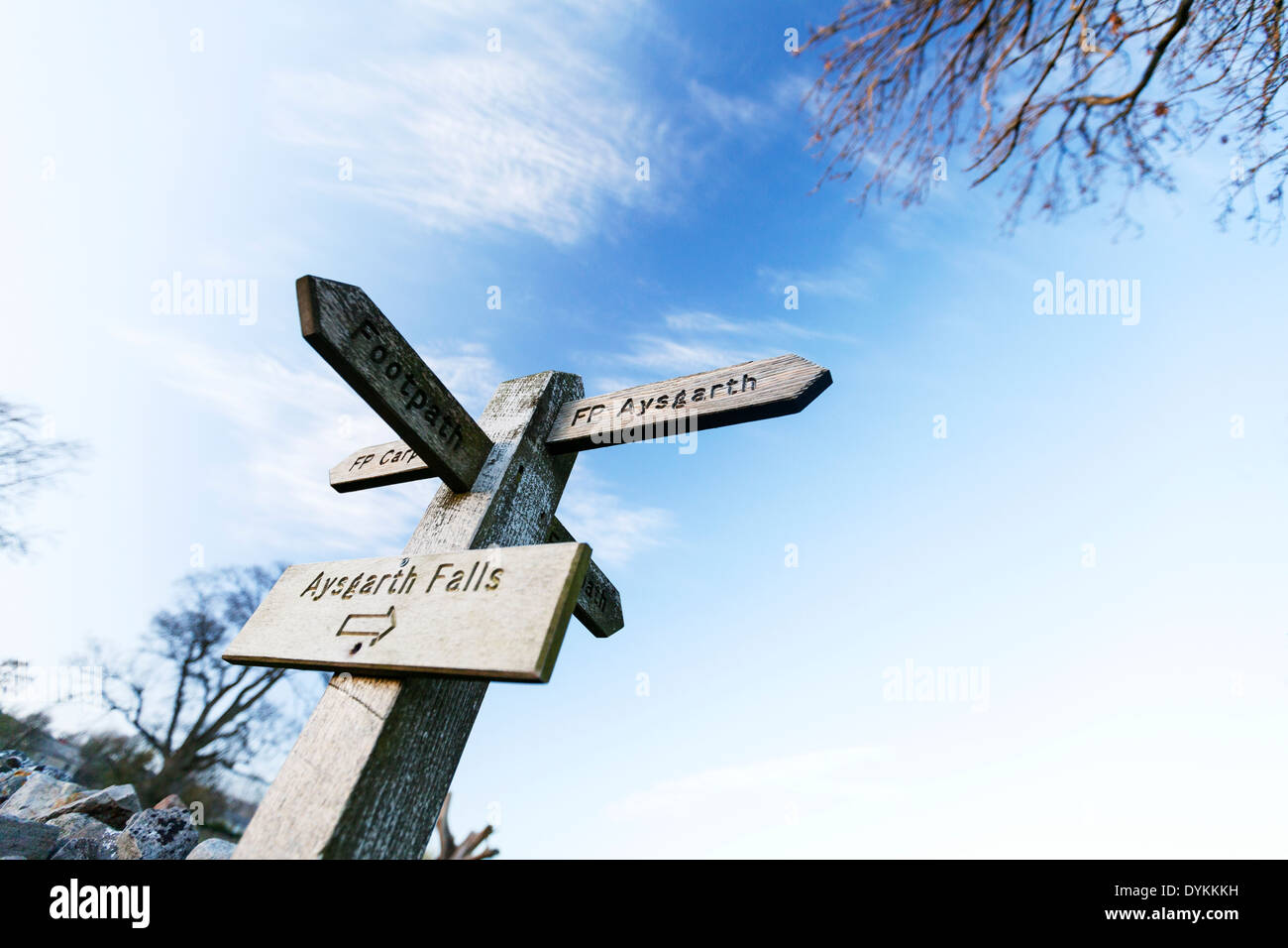 Directions sign post Aysgarth Carperby pointing way stone wall drystone