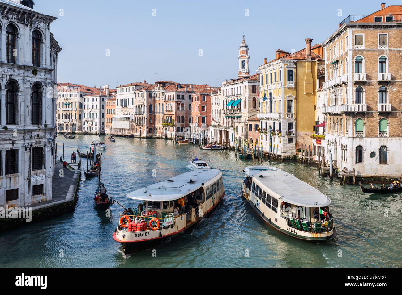 Vaporetto (Waterbus) on the Grand Canal in Venice, Italy. Stock Photo