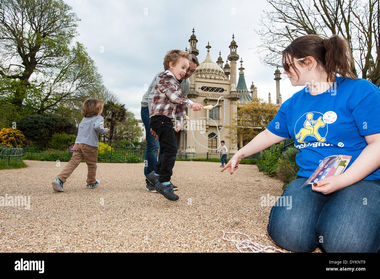 Brighton, UK. 21st Apr, 2014. Gabriel Mauclare skipping at the Easter egg games as Brighton & Hove Food and Drink Festival hold an Easter Egg hunt in aid of the children's charity Rockinghorse in Pavilion Gardens, Brighton. Children complete games to find Easter eggs around the Brighton Pavilion gardens: egg and spoon race, skipping, quoits and card games before making a badge and receiving a medal for their efforts. The event is sponsored by PHS Group PLC and raises over £400 for the Rockinghorse charity.  Credit:  Julia Claxton/Alamy Live News Stock Photo