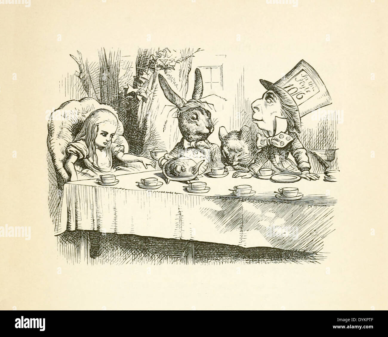 John Tenniel  (1820-1914) illustration from Lewis Carroll's 'Alice in Wonderland' published in 1865. Mad Hatter's tea party Stock Photo