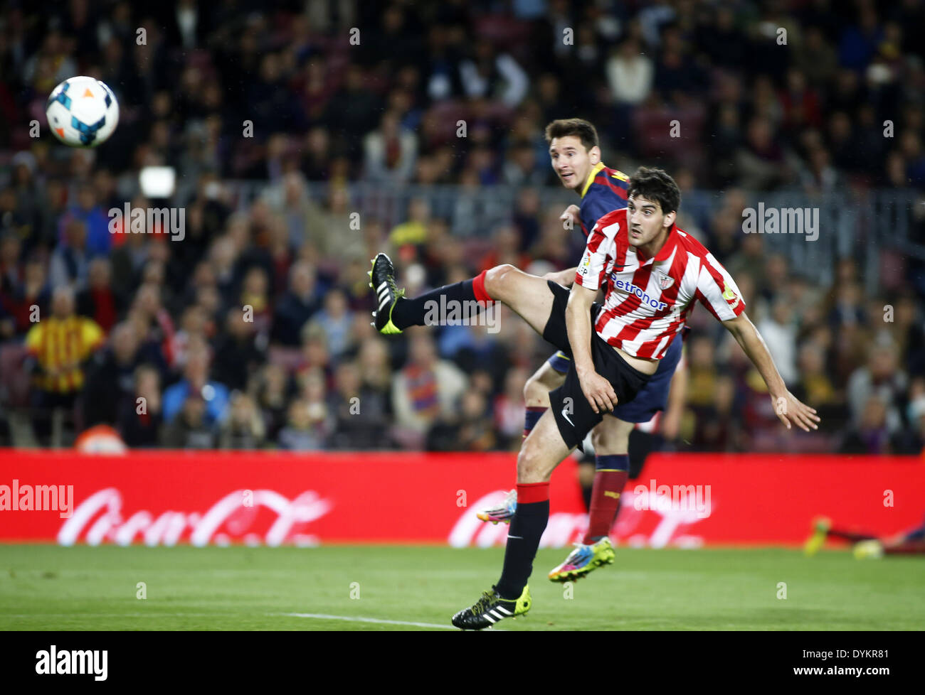 Barcelona, Spain. 20th Apr, 2014. BARCELONA-SPAIN -20 April. LeoMessi shot in the match between FC Barcelona and Athletic Bilbao, for Week 34 of the spanish League played at the Camp Nou on April 20, 2014 Photo: Aline Delfim/Urbanandsport/NurPhoto © Aline Delfim/NurPhoto/ZUMAPRESS.com/Alamy Live News Stock Photo