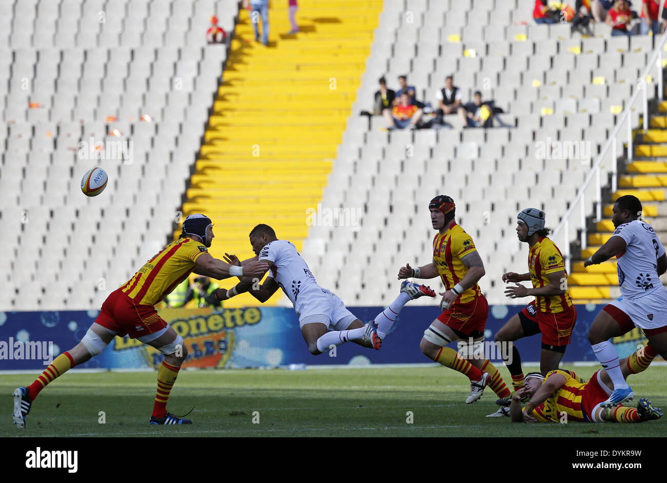 April 19, 2014 - BARCELONA-SPAIN -19 April: match of the day 25 of the French Top 14 Rugby League between USAP and the RC Toulon, played at the Estadio Olimpico de Montjuic in Barcelona on April 19, 2014. photo: Joan Valls/Urbanandsport /Nurphoto. (Credit Image: © Joan Valls/NurPhoto/ZUMAPRESS.com) Stock Photo