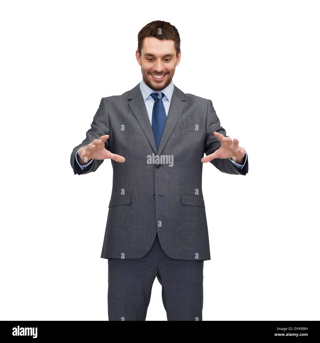businessman working with imaginary virtual screen Stock Photo