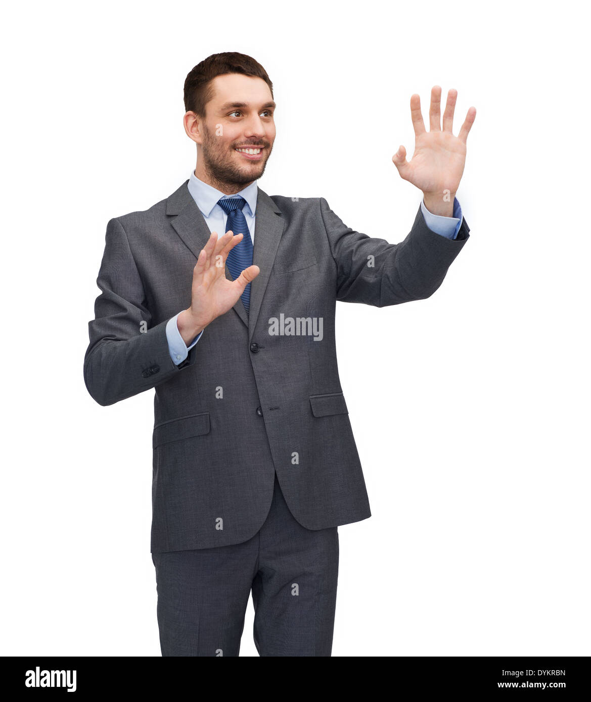 businessman working with imaginary virtual screen Stock Photo