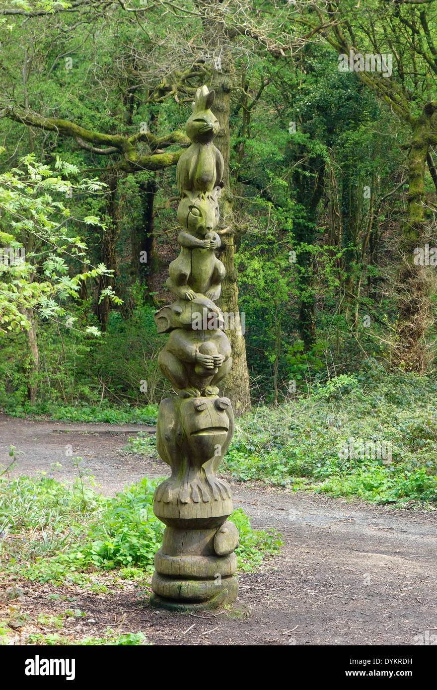 Sculptures at Saltwells Wood Local Nature Reserve, Quarry Bank, West Midlands, England, UK. Part of the Sculpture Trail Walk. Stock Photo