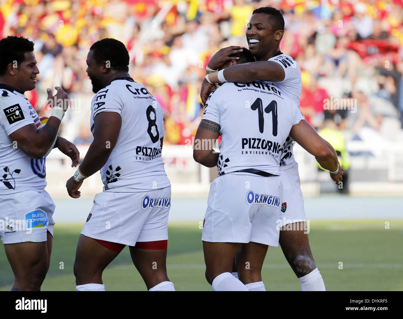 April 19, 2014 - BARCELONA-SPAIN -19 April: match of the day 25 of the French Top 14 Rugby League between USAP and the RC Toulon, played at the Estadio Olimpico de Montjuic in Barcelona on April 19, 2014. photo: Joan Valls/Urbanandsport /Nurphoto. (Credit Image: © Joan Valls/NurPhoto/ZUMAPRESS.com) Stock Photo