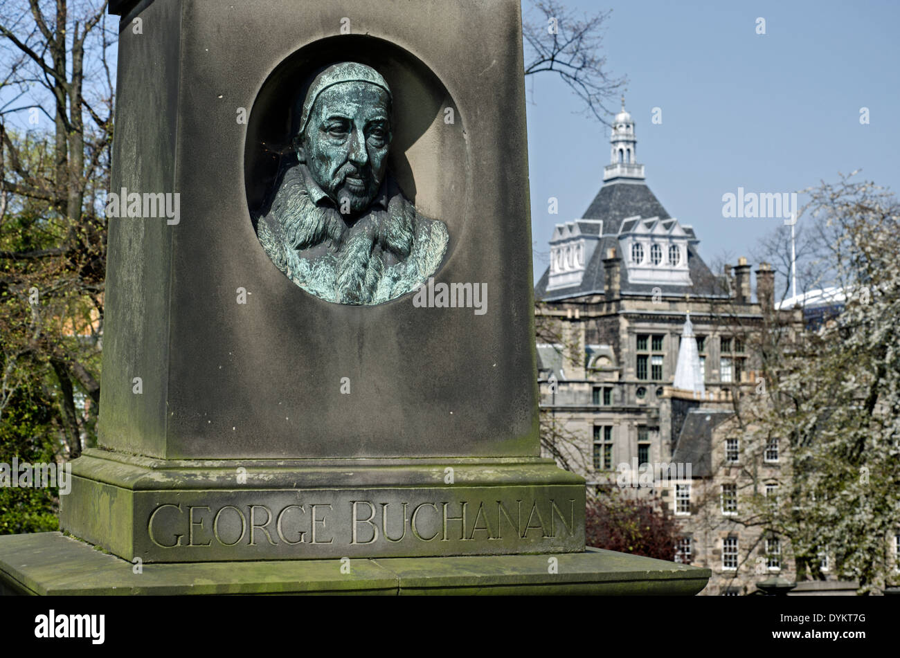 Memorial to George Buchanan (1506 - 82), Scottish historian and humanist scholar in Greyfriars Kirkyard, Edinburgh, Scotland, UK. Stock Photo